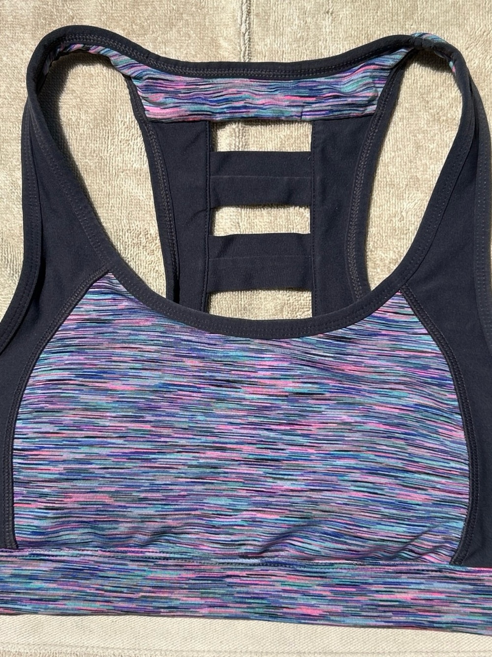 Ideology Y2K cutout back Sports Bra with Multicolor Stripes